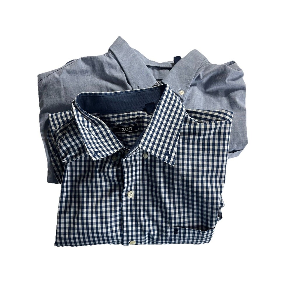 2 IZOD Button Up Shirt Blue XL Plaid Checkered